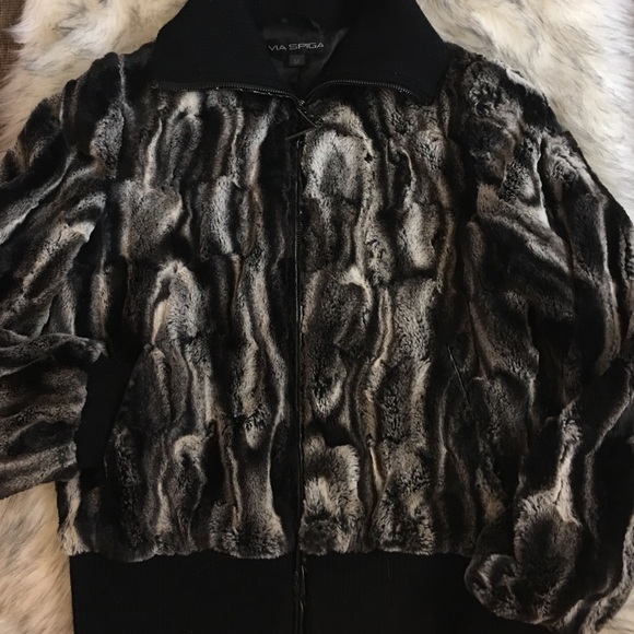 Via Spiga Marble Faux Fur Isabetta  Bomber Jacket - Picture 5 of 11
